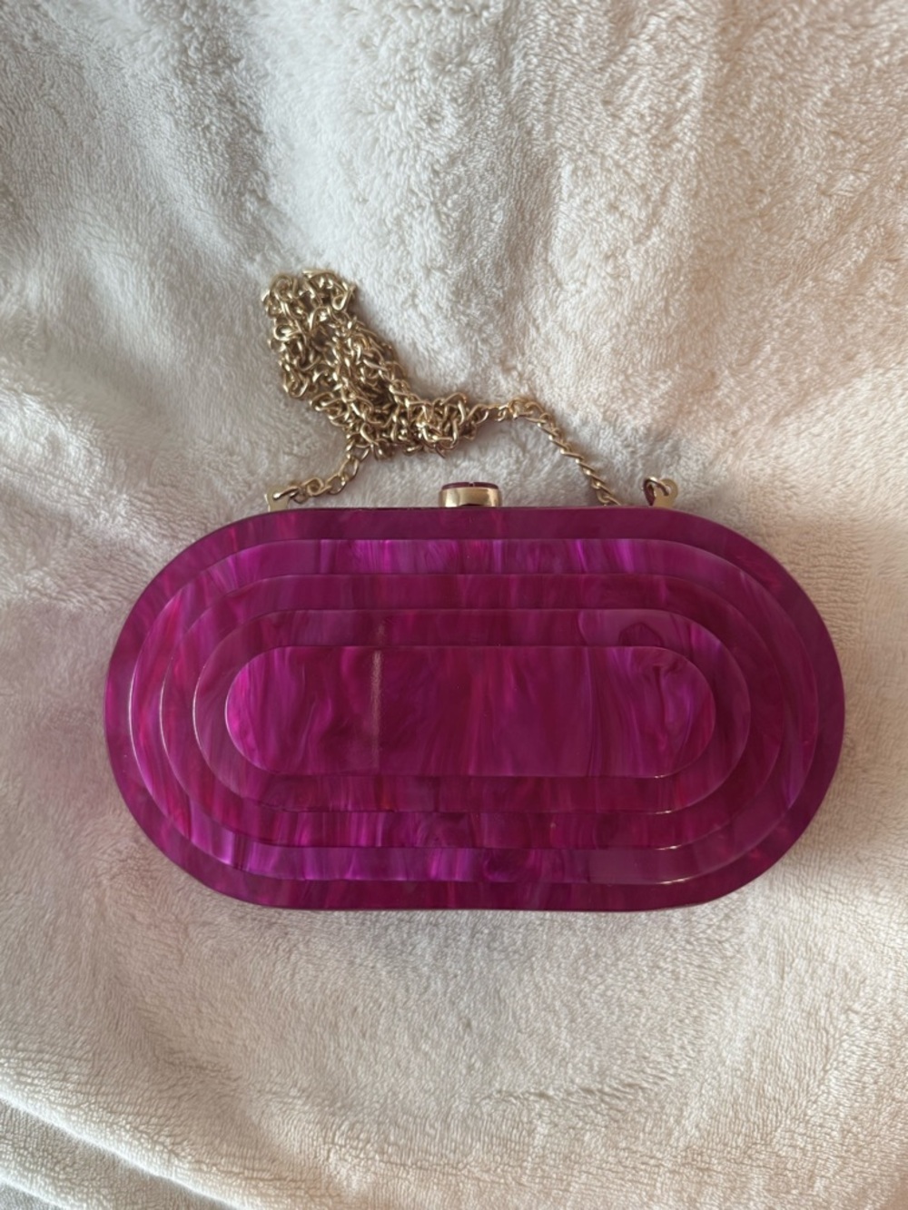 Fuchsia Acrylic Oval Chain Clutch - Women Bags